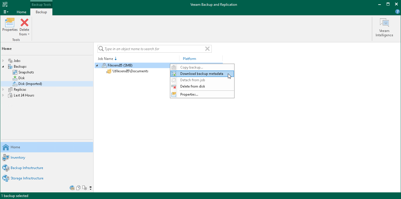 Download backup metadata