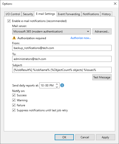 Configuring Global Email Notification Settings