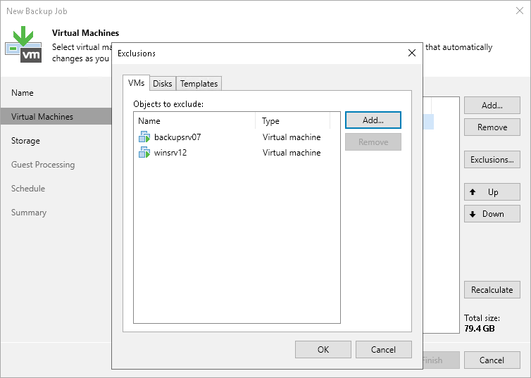 Exclude Specific VMs from Job Processing VMs and VM Disks