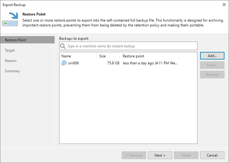 Select Restore Points to Export