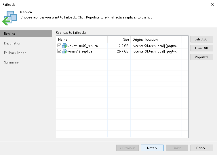 Step 2. Select VM Replicas to Fail Back