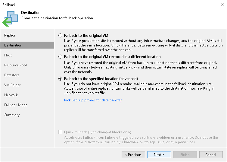 Step 3. Select Failback Destination