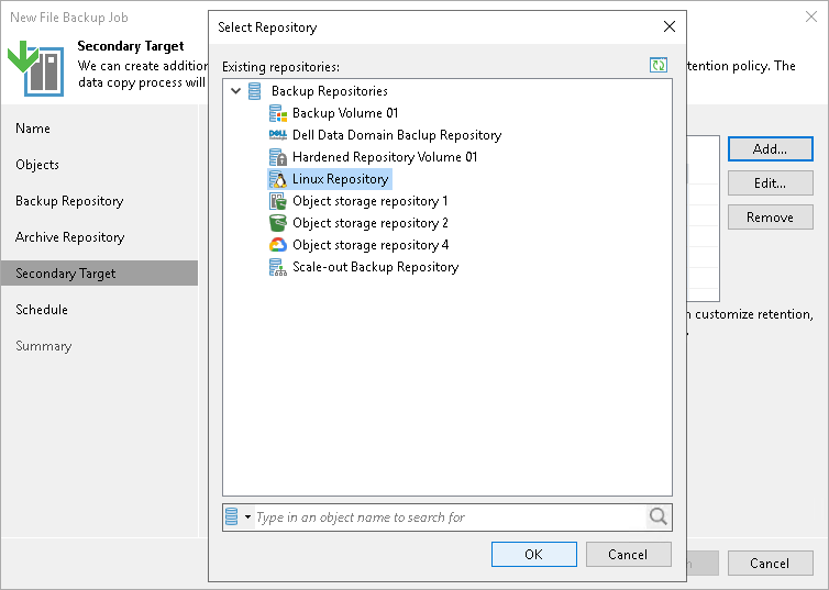 Specify Secondary Target Repository Step 7. Specify Secondary Repository Settings
