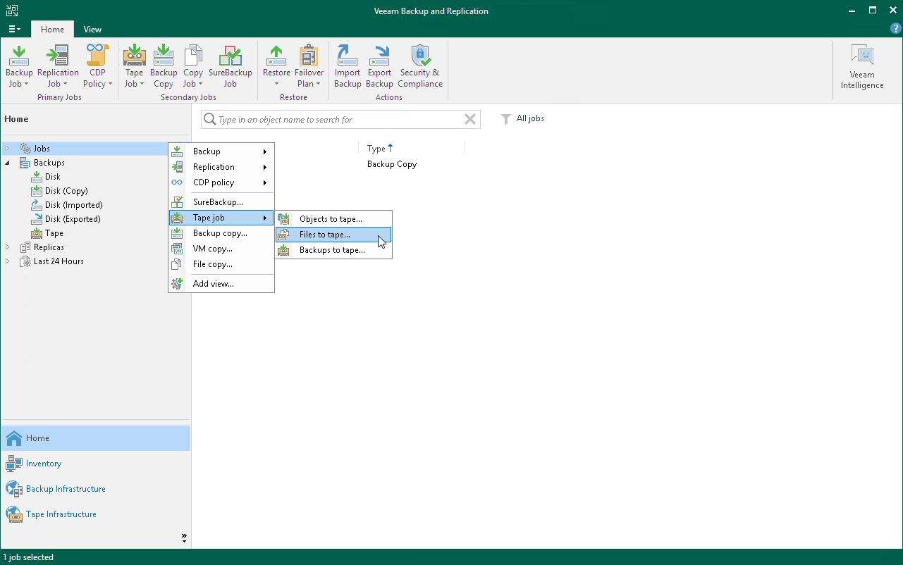 Step 1. Launch New File to Tape Job Wizard