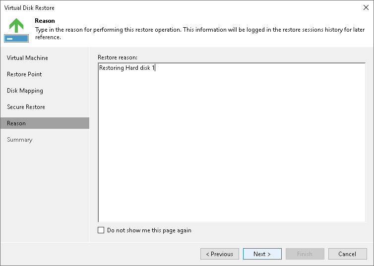 Step 6. Specify Restore Reason