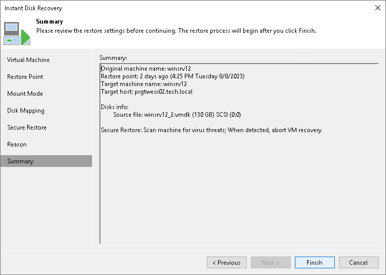 Step 8. Verify Recovery Settings