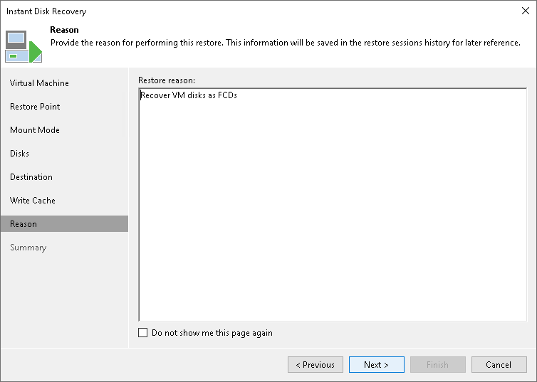 Step 8. Specify Restore Reason