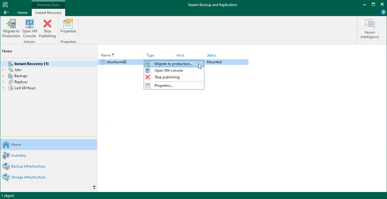 Finalizing Instant Recovery to VMware vSphere