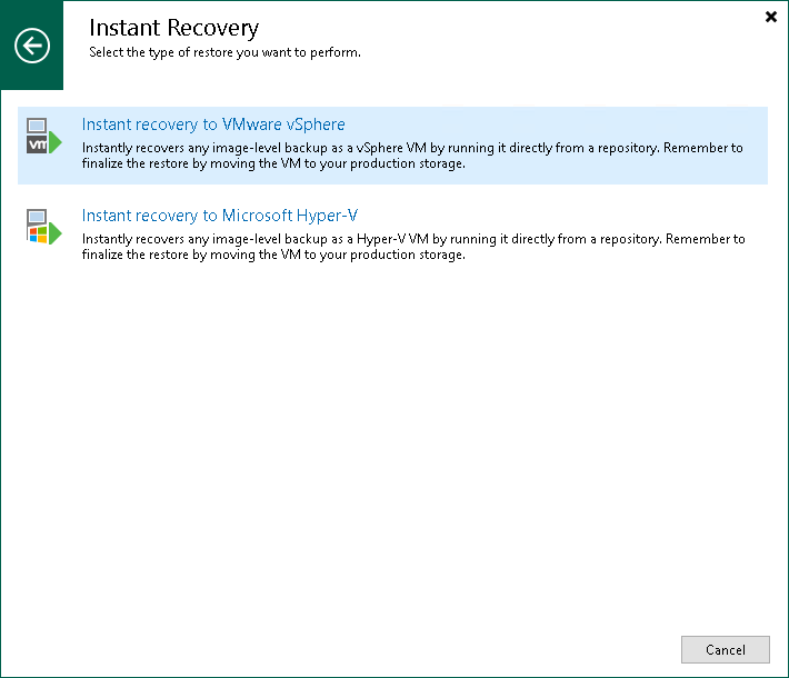 Step 1. Launch Instant Recovery Wizard