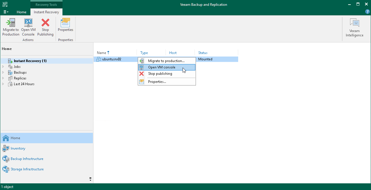 Finalizing Instant Recovery to VMware vSphere
