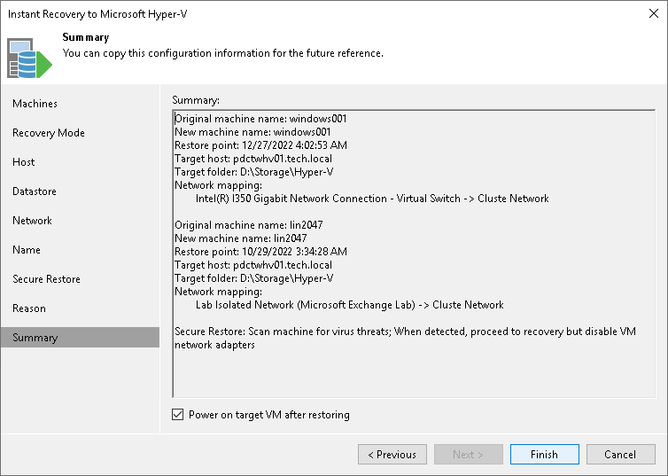 Step 11. Verify Instant Recovery Settings