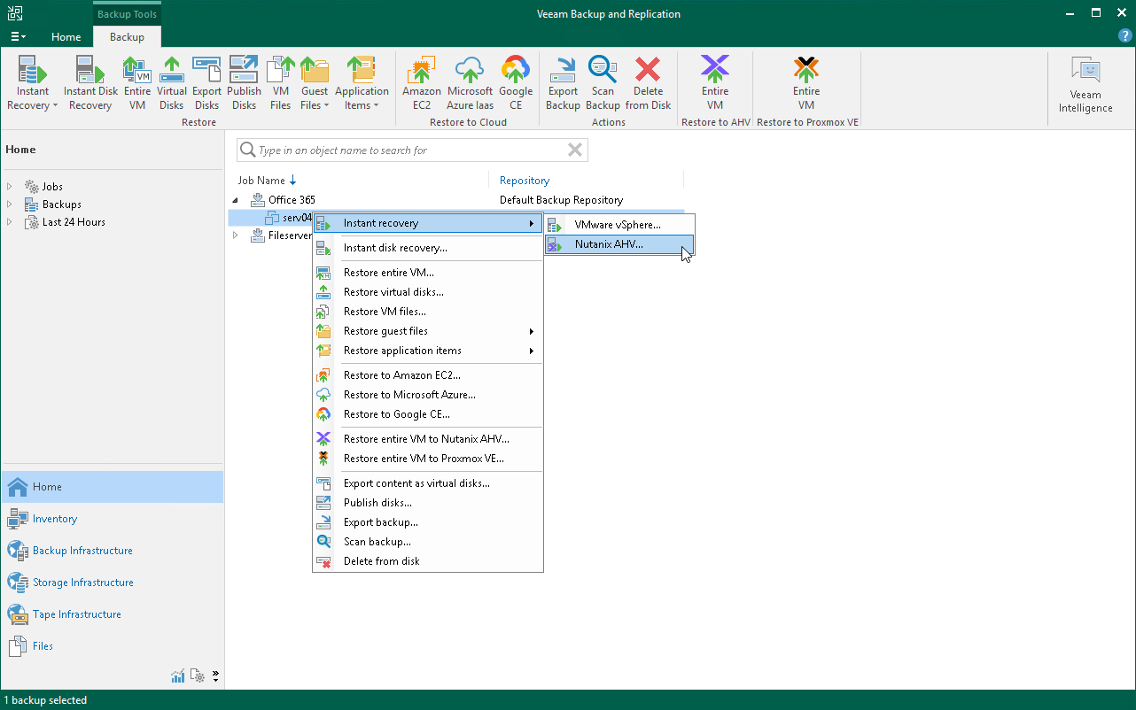 Launch Instant Recovery to Nutanix AHV