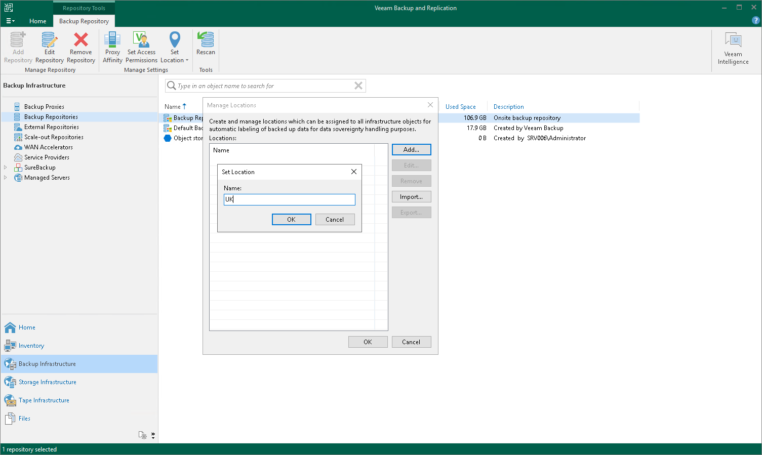 Creating and Assigning Locations to Infrastructure Objects