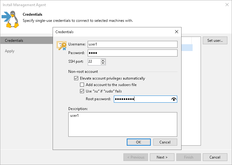 Specify Credentials to Connect to VM Persistent Agent Components