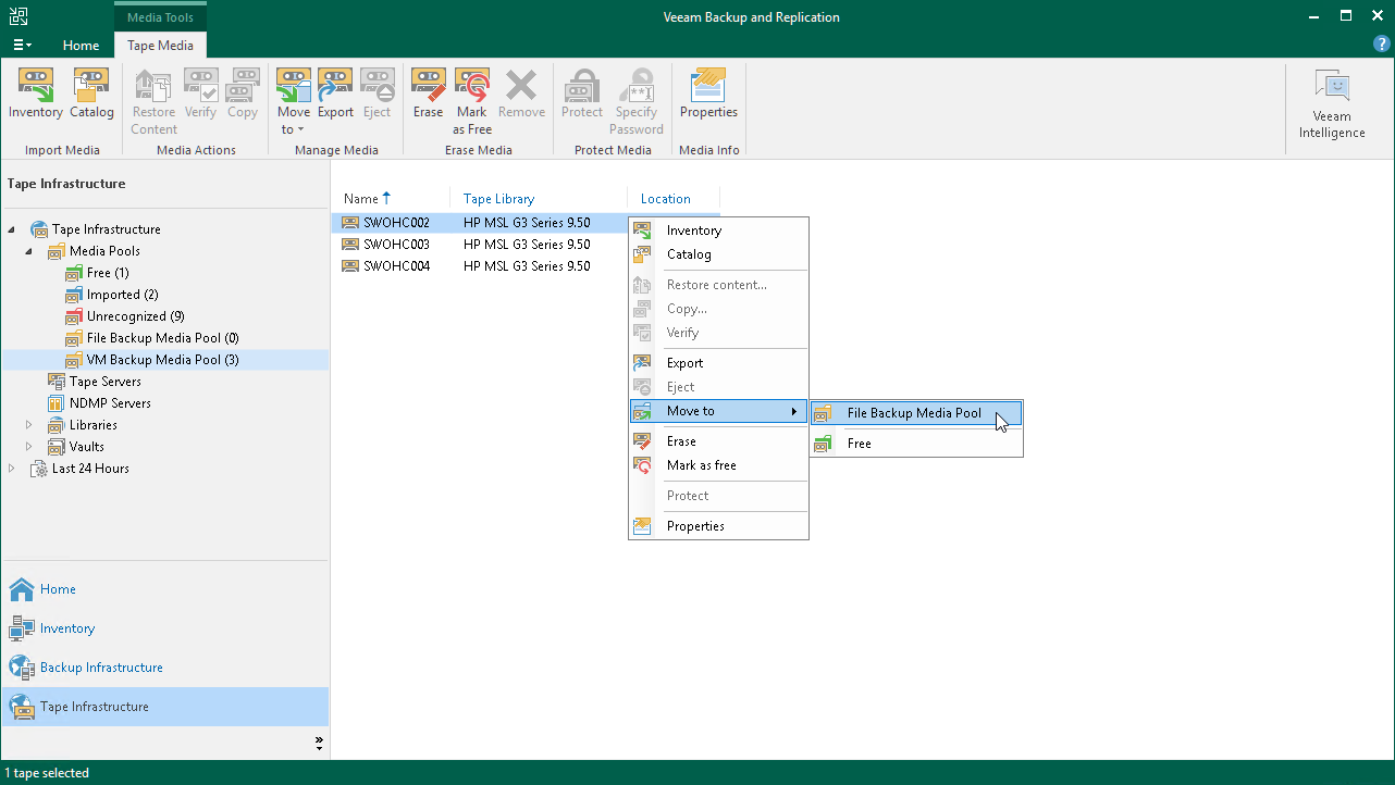 Moving Tapes to Another Media Pool