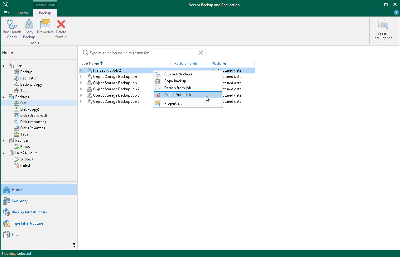 Deleting Unstructured Data Backups from Disk