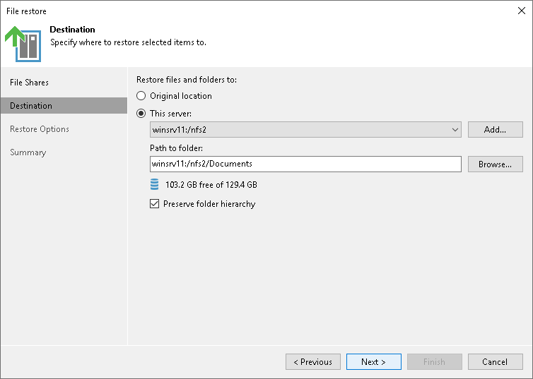 Specify Destination for Data Restore Step 3. Specify Destination for Data Restore