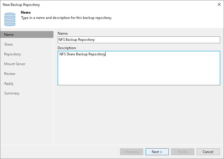 Step 2. Specify Backup Repository Name and Description
