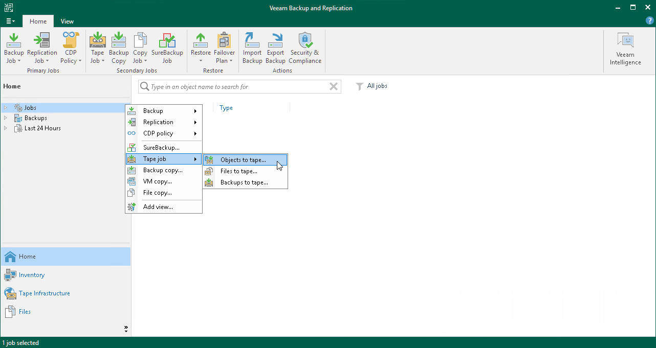 Step 1. Launch New Object to Tape Job Wizard
