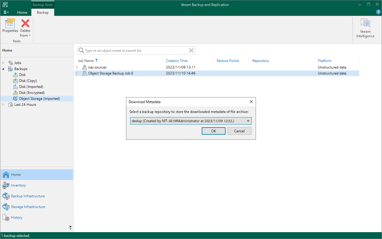 Select Backup Repository to Store Downloaded Metadata
