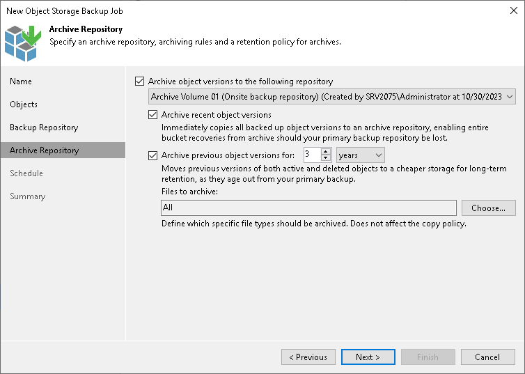 Specify Archive Repository Settings Step 6. Specify Archive Repository Settings