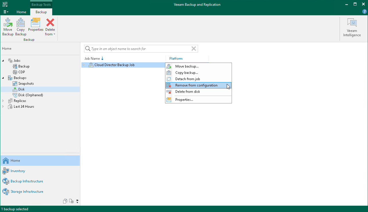 Removing Backups from Configuration