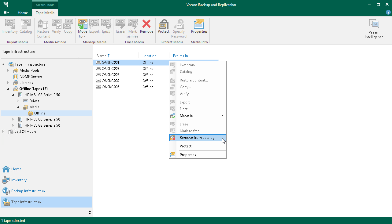 Removing Tapes from Catalog