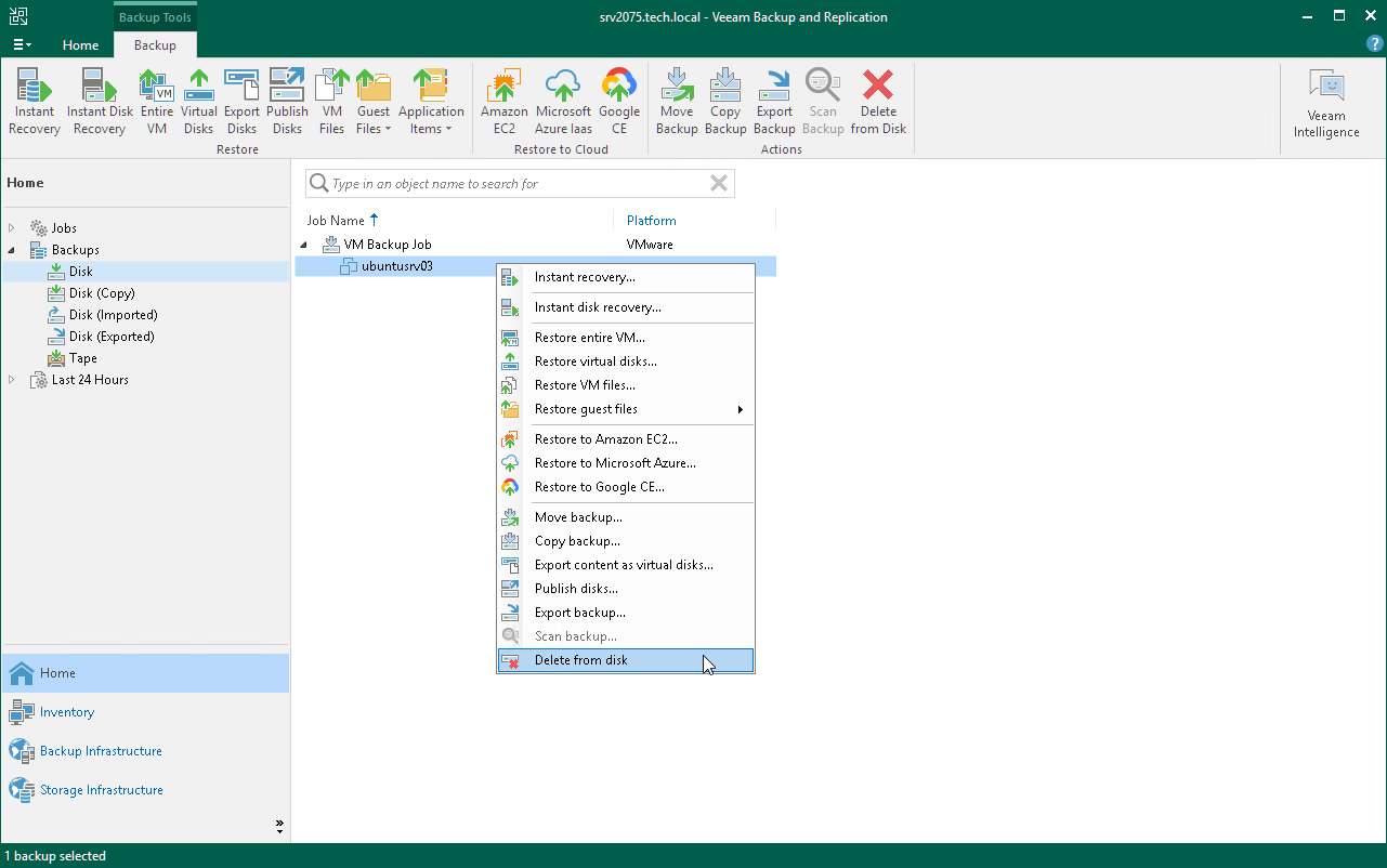 Delete VMs from Backups