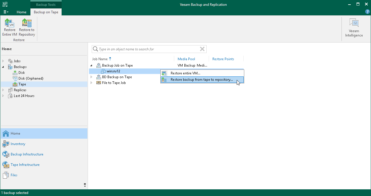 Step 1. Launch Restore Backup from Tape to Repository Wizard