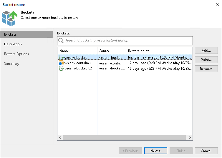Step 2. Select Buckets to Restore