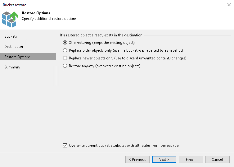 Specify Restore Options Step 5. Specify Restore Options