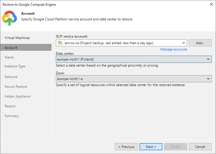 Step 3. Specify Credentials and Datacenter Settings