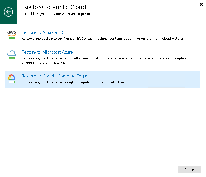 Step 1. Launch Restore to Google Compute Engine Wizard