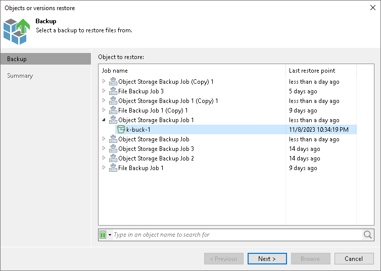 Select Object to Restore Step 2. Select Object to Restore