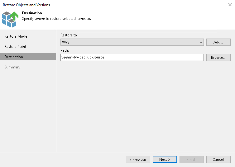 Specify Destination for File Restore Step 8. Specify Destination for Object Restore