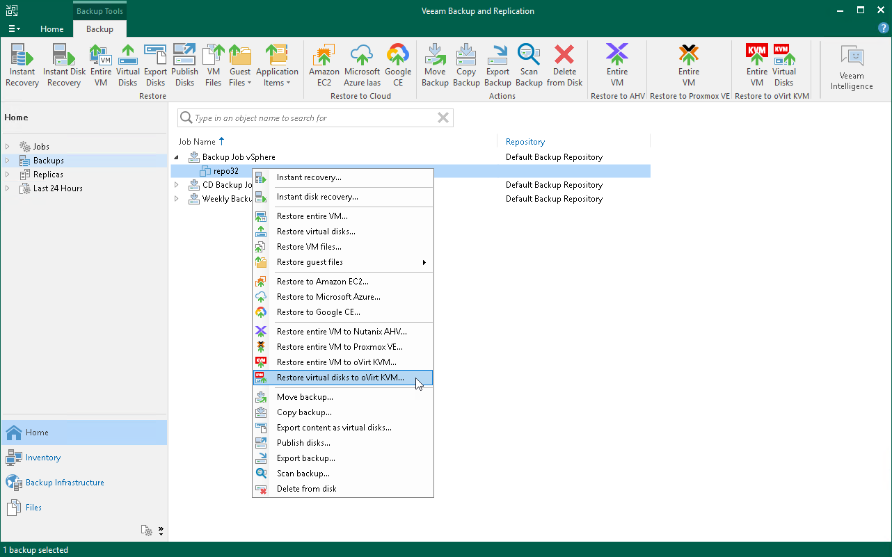 Disk Restore to oVirt KVM
