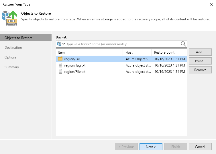 Step 2. Choose Objects to Restore