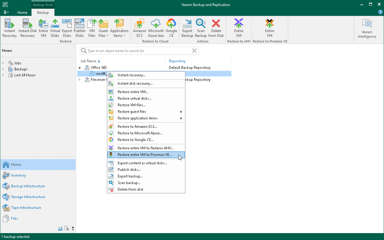 Restore to Proxmox VE