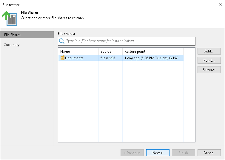 Select an Object to Restore Step 2. Select Object to Restore