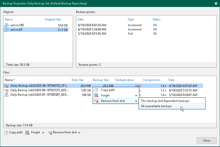 Remove Missing Restore Points from Configuration Database and Disk