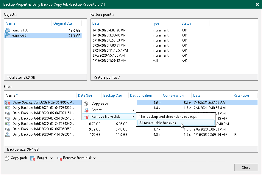 Removing Missing Restore Points