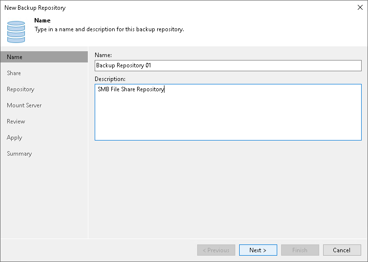 Step 2. Specify Backup Repository Name and Description