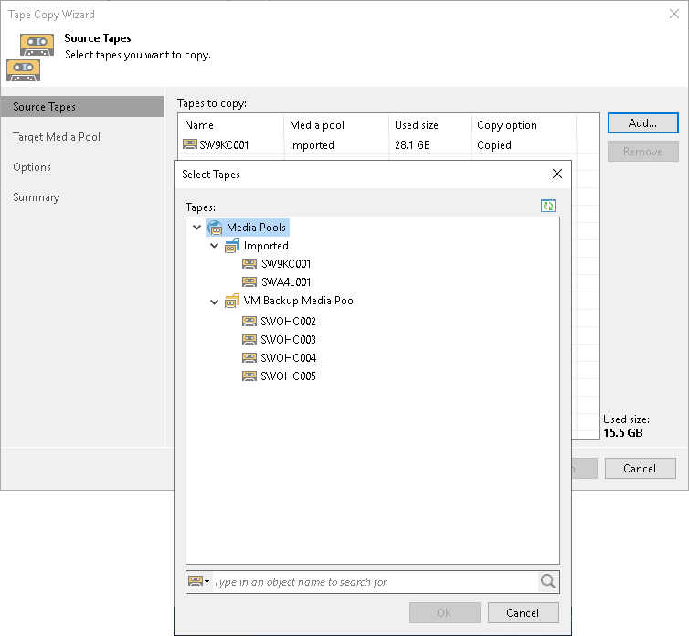 Step 2. Choose Source Tapes to Copy