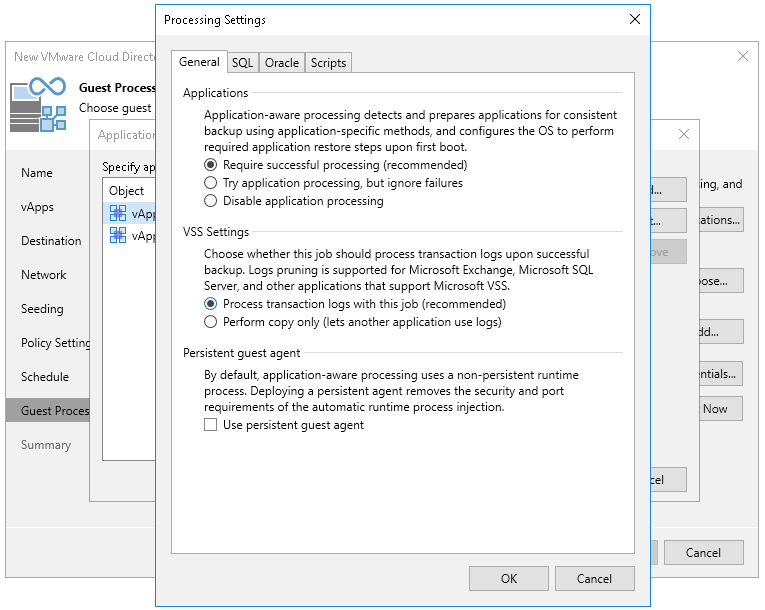 Application-Aware Processing and Transaction Logs