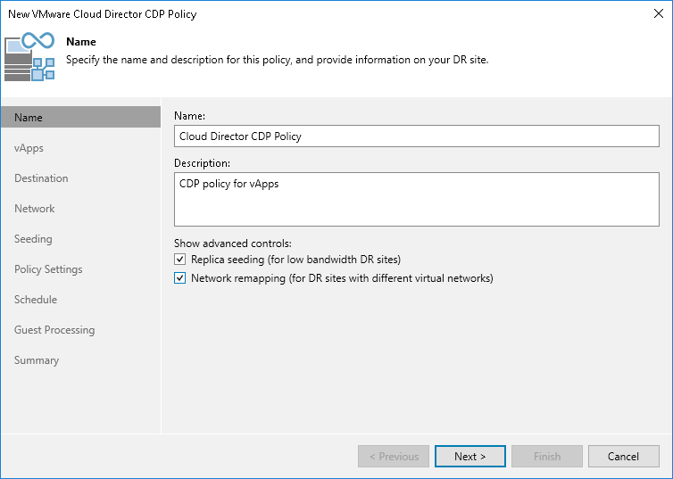 Step 2. Specify Policy Name and Advanced Settings