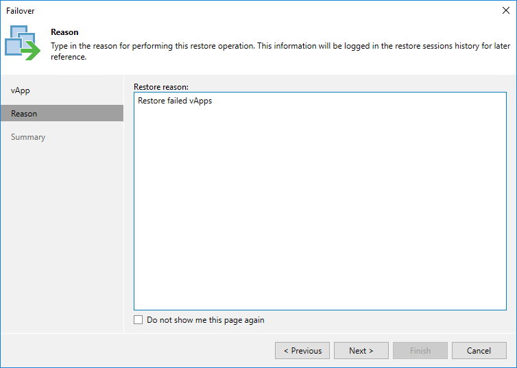 Step 4. Specify Failover Reason