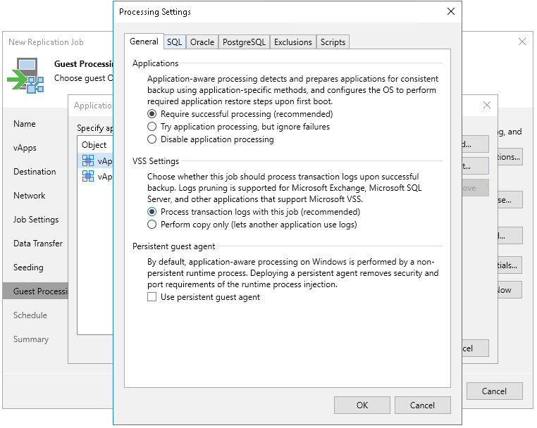 Application-Aware Processing and Transaction Logs