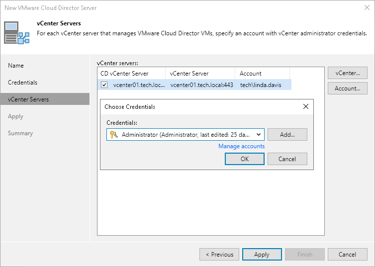 Step 4. Specify Credentials for Underlying vCenter Servers
