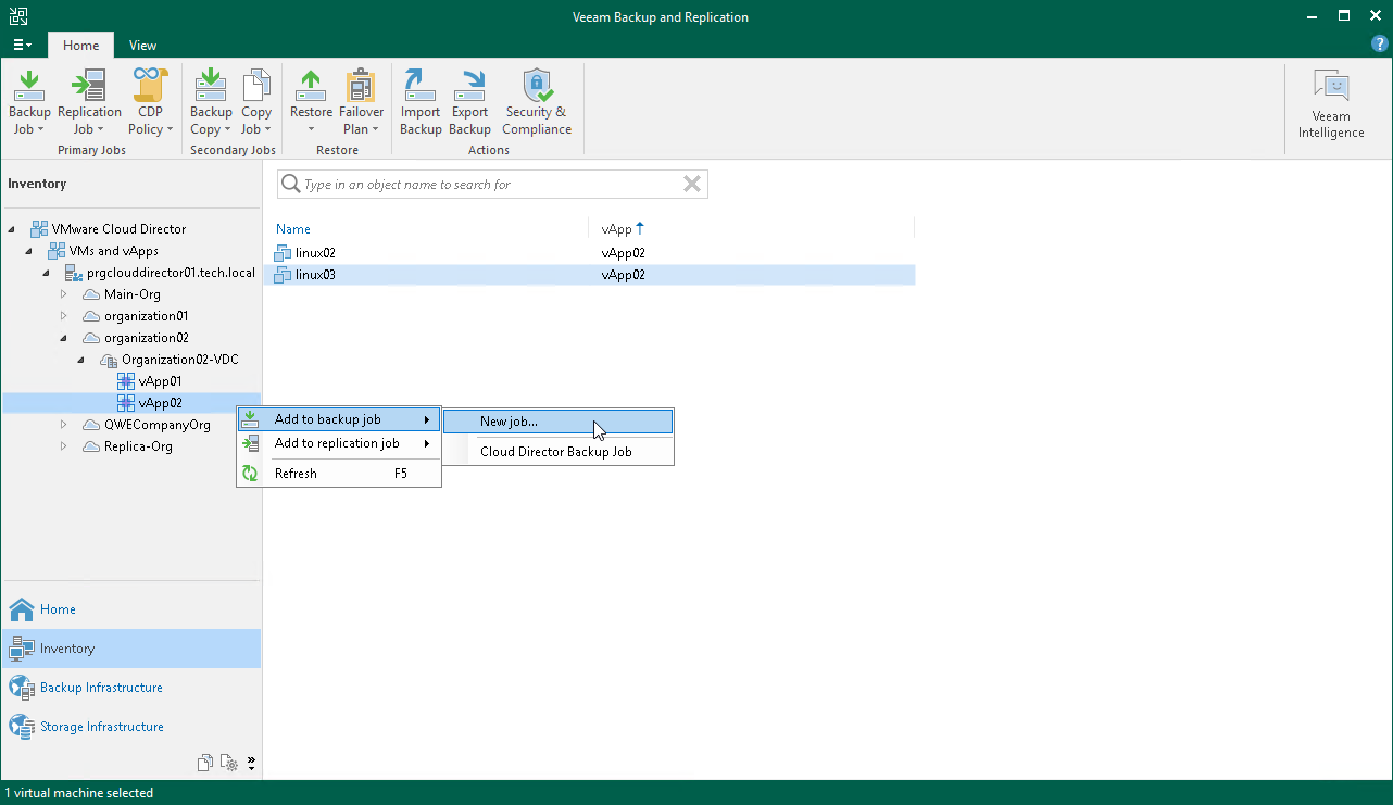 Create job for VMware Cloud Director