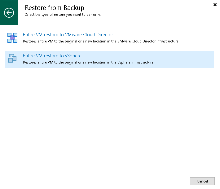 Restoring Entire VMs to VMware vSphere